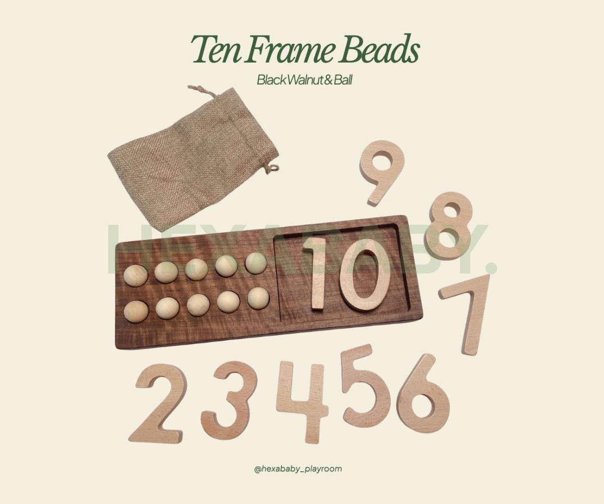 Montessori Ten Frame Beads – Black Walnut & Ball