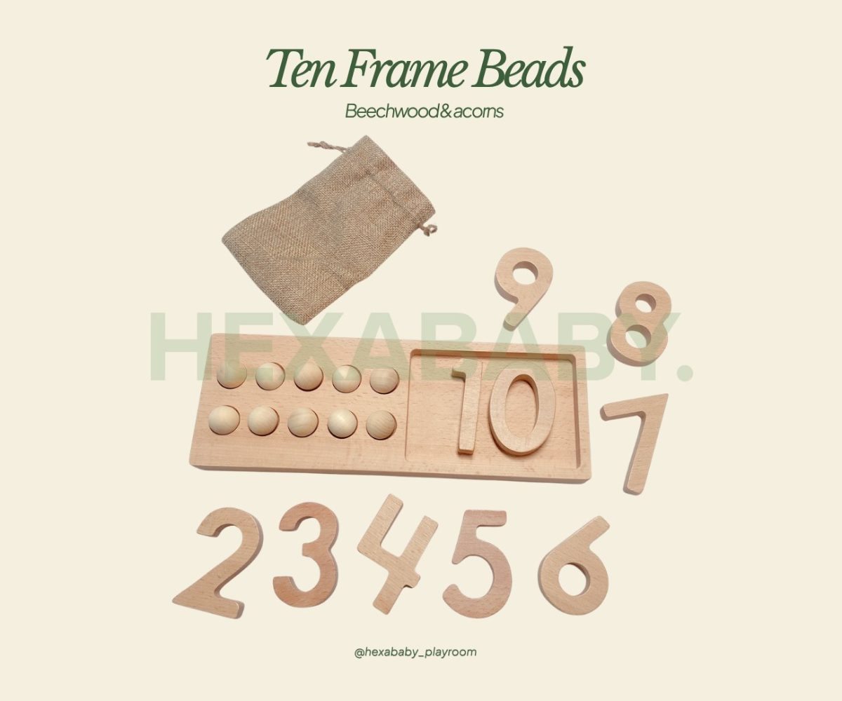 Montessori Ten Frame Beads – Beechwood & Acorns